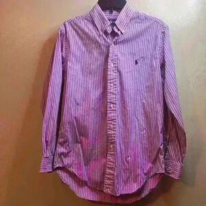 Ralph Laurenmens  classic fit shirt with pink, blue, and white stripe.